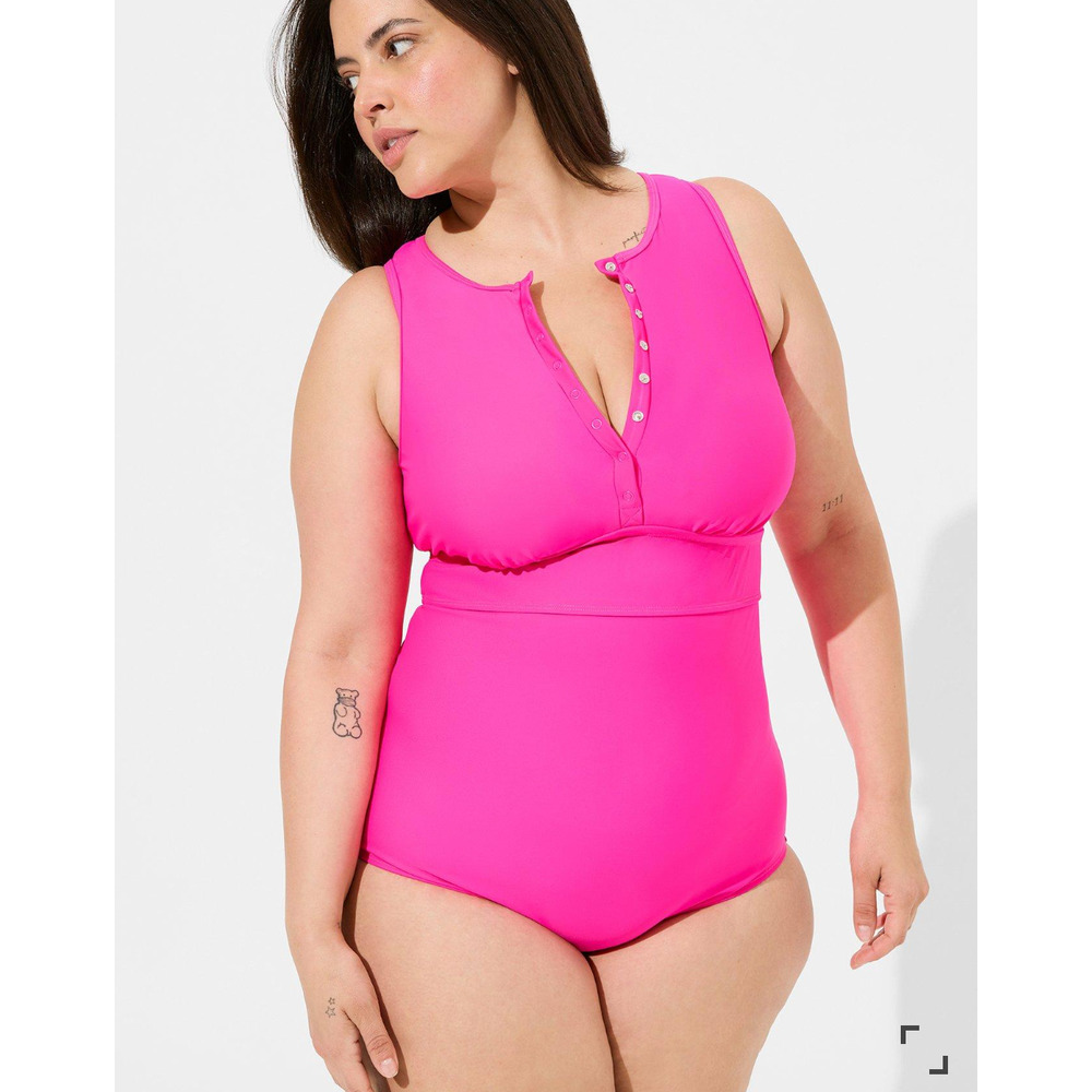 Torrid Wireless Henley High Neck One Piece Swimsuit Pink Plus Size 4XL NWT